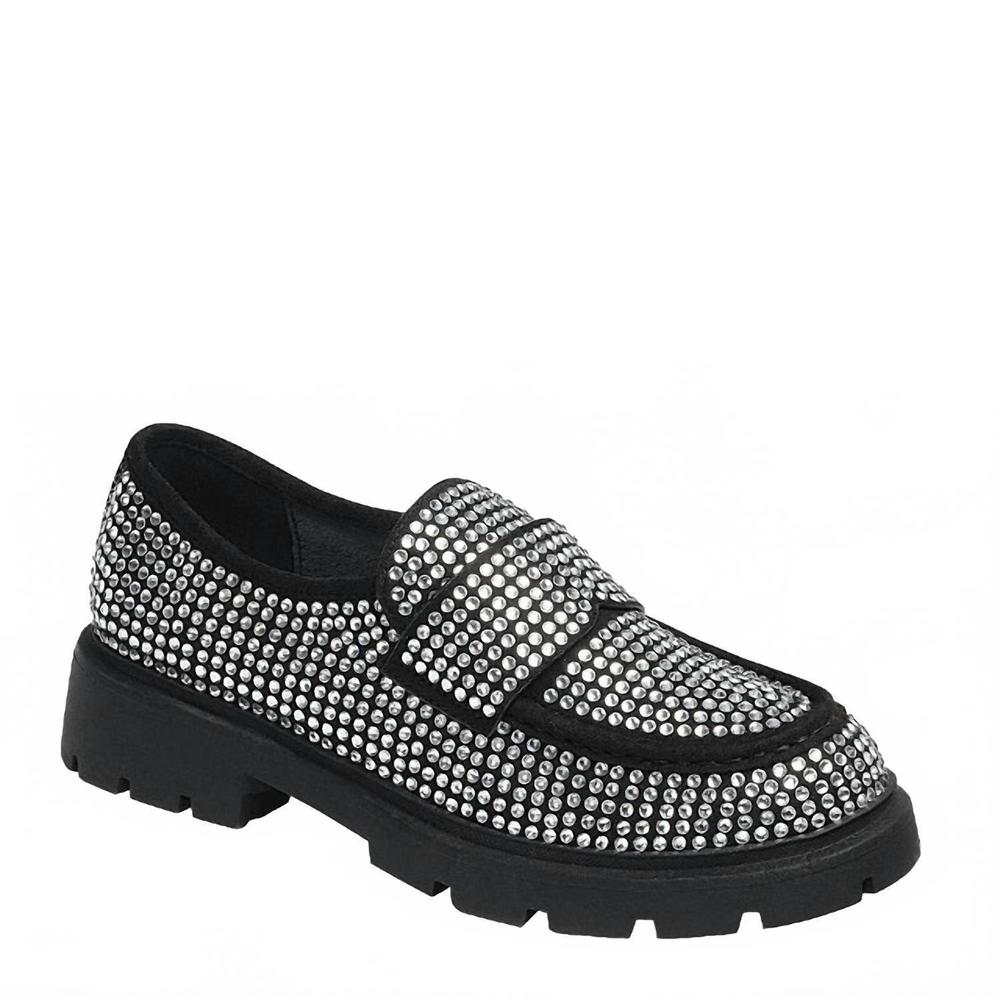 NEW FOREVER LINK women's rhinestone loafers in silver/black